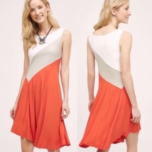 Maeve / Anthropologie Cameron Colorblock Swing Dress In White Gray & Red Size XS